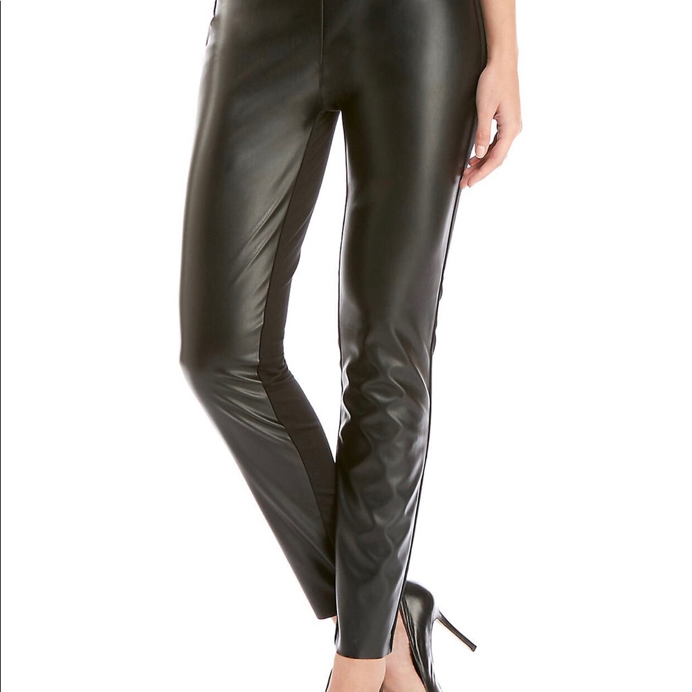 Pleather Front Pull-On Leggings in Ponte
